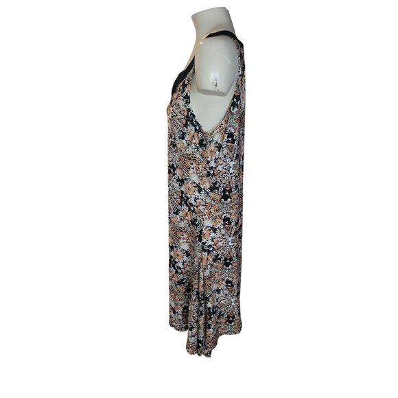 Sleeveless Cutout Boho Print Dress Mlle‎ Gabrielle M Black/Orange Beaded Keyhole - Picture 2 of 8